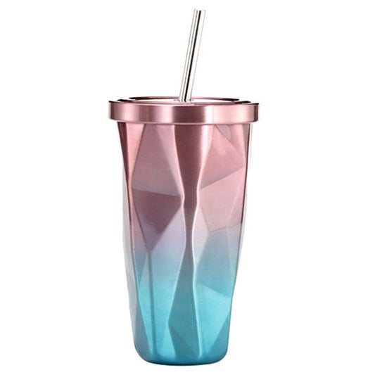 Travel Colorful Stainless Steel Tumbler with Straws Double Wall Vacuum Insulation Mug Easy Sip Tumbler with Spill Proof Sipper Cap (550ML)