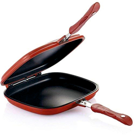 Happy call Nonstick Foldable Double Sided Multi Purpose Frying Grill Pan (Aluminum, Non-Stick)