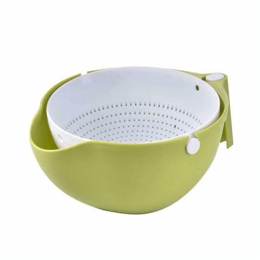 Double-Layer rotatable Drain Bowl and Basket for Washing, draining and Cleaning All Types of Fruits, Vegetables, Noodles, Pasta, Rice, Pulses