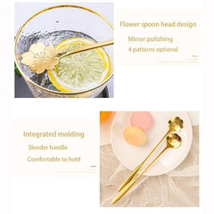 Golden Dessert Spoon 4pcs Set Flower Shaped Stirring Stainless Steel Coffee, Teaspoons