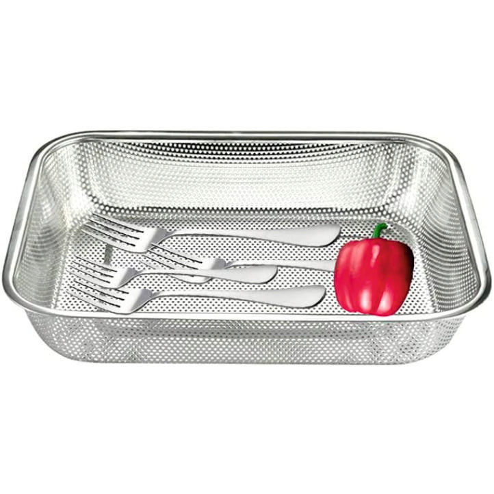 Rectangle Stainless Steel Mesh Sink Strainer Basket Mesh Drainer for Vegetable Fruit (30 x 20 x 6 CM)