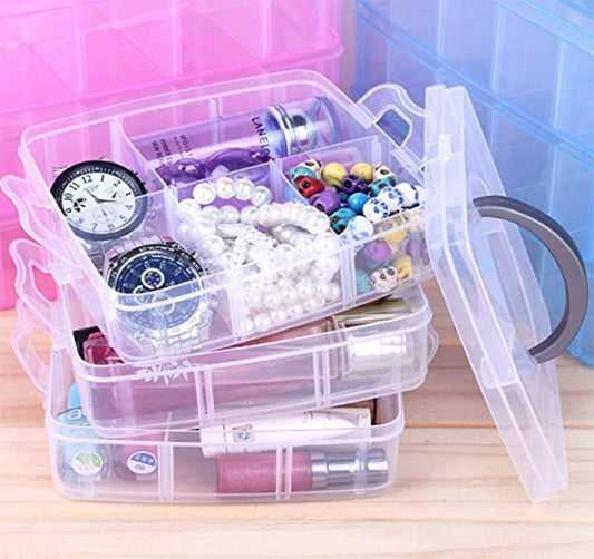 18 Grid Cells Multipurpose Clear Transparent Plastic Storage Box with Removable Partition Jewelry Box Organizer Storage Container 3 Layers