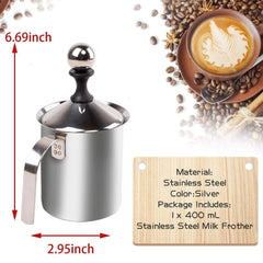 Stainless Steel Milk Frother for Hot and Cold Coffee, Coffee Foam Maker Stainless Steel Hand Pump Milk Frother Milk Foam Maker (400ML)