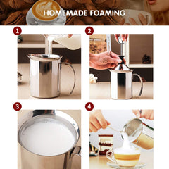 Stainless Steel Milk Frother for Hot and Cold Coffee, Coffee Foam Maker Stainless Steel Hand Pump Milk Frother Milk Foam Maker (400ML)