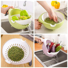 Double-Layer rotatable Drain Bowl and Basket for Washing, draining and Cleaning All Types of Fruits, Vegetables, Noodles, Pasta, Rice, Pulses