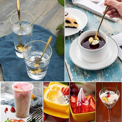 Golden Dessert Spoon 4pcs Set Flower Shaped Stirring Stainless Steel Coffee, Teaspoons