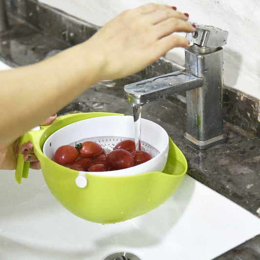 Double-Layer rotatable Drain Bowl and Basket for Washing, draining and Cleaning All Types of Fruits, Vegetables, Noodles, Pasta, Rice, Pulses