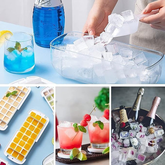 Single Layer BPA Free Ice Cube Tray Set with Lid and Storage Bin Silicone 24 Grid Ice Cube Tray Home Use Ice Cube Tray Set