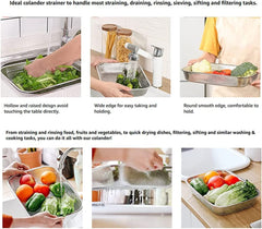 Rectangle Stainless Steel Mesh Sink Strainer Basket Mesh Drainer for Vegetable Fruit (30 x 20 x 6 CM)