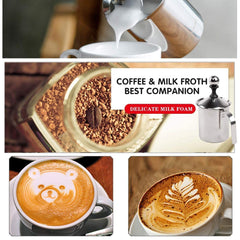 Stainless Steel Milk Frother for Hot and Cold Coffee, Coffee Foam Maker Stainless Steel Hand Pump Milk Frother Milk Foam Maker (400ML)