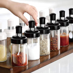 Kitchen Pickle Jar Glass Spice Container With Spoon Bottle For Dining Table, Salt, Tea, Sugar