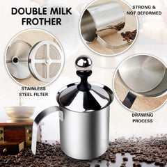 Stainless Steel Milk Frother for Hot and Cold Coffee, Coffee Foam Maker Stainless Steel Hand Pump Milk Frother Milk Foam Maker (400ML)