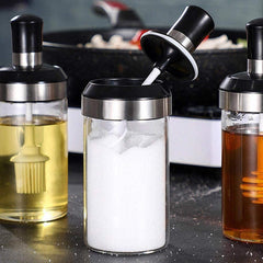 Kitchen Pickle Jar Glass Spice Container With Spoon Bottle For Dining Table, Salt, Tea, Sugar