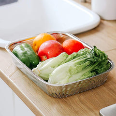 Rectangle Stainless Steel Mesh Sink Strainer Basket Mesh Drainer for Vegetable Fruit (30 x 20 x 6 CM)