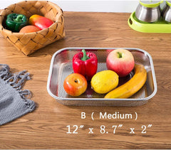 Rectangle Stainless Steel Mesh Sink Strainer Basket Mesh Drainer for Vegetable Fruit (30 x 20 x 6 CM)