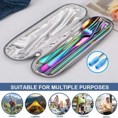 8-Piece Colorful Portable Utensils Set Reusable Silverware Cutlery for Outdoor Travel Camping Dinnerware Set