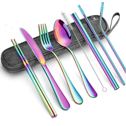 8-Piece Colorful Portable Utensils Set Reusable Silverware Cutlery for Outdoor Travel Camping Dinnerware Set