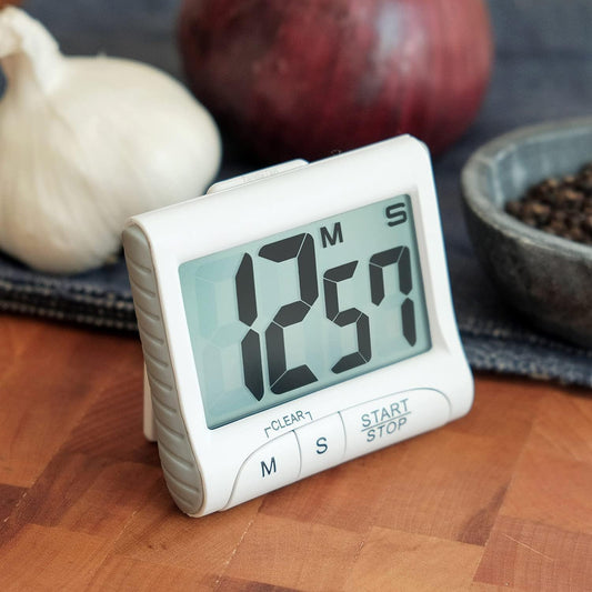 Large Display Kitchen Timer - Digital Timer Magnetic Back Loud Alarm On A Rope- White Cooking Timers