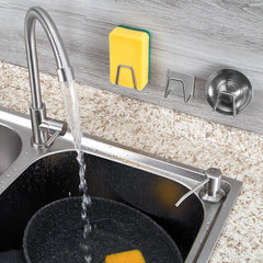 Sponge Holder for Kitchen Sink - Brushed Stainless Steel Sponge Caddy with Adhesive