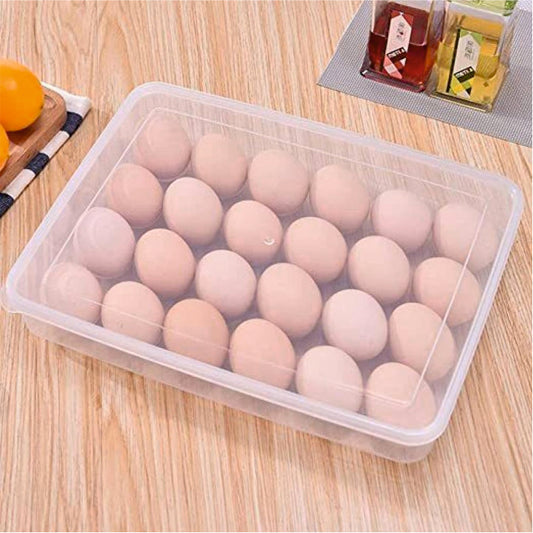 Plastic Egg Storage Box Single Layer 24 Grids with Lid Egg Basket Tray Useful for Home, Kitchen & Poultry