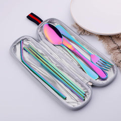 8-Piece Colorful Portable Utensils Set Reusable Silverware Cutlery for Outdoor Travel Camping Dinnerware Set